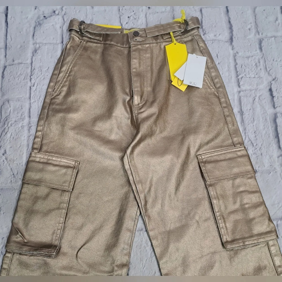 NWT Circus NY Slouchy Cargo Jeans Gold Metallic High waist Wide Leg sz 24 - Picture 5 of 16